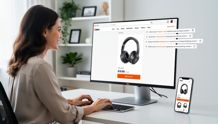 E-commerce manager working on online accessory store with packaged products ready to ship