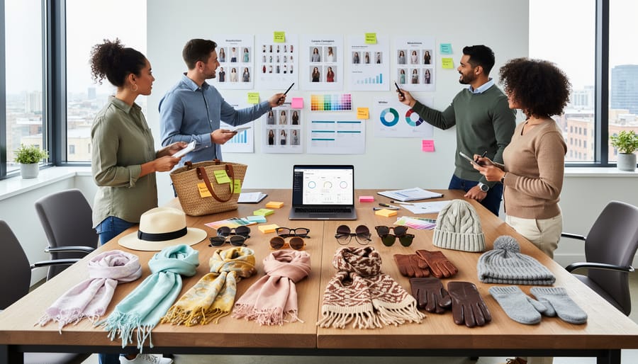 Flat lay of seasonal fashion accessories and digital devices for content management