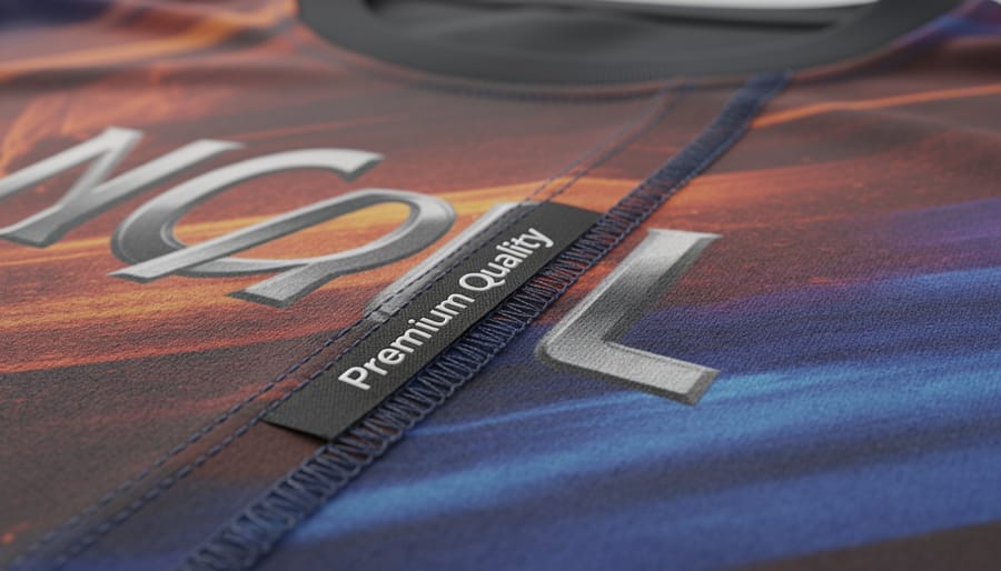 Flat lay of custom beanie, T-shirt, and hoodie showing stitching and print texture with no readable text.