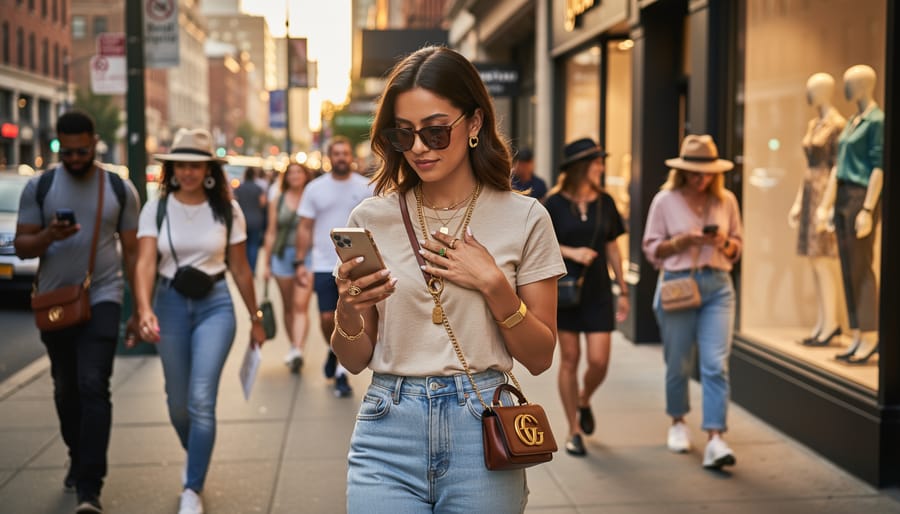 Women outdoors at a cafe wearing different standout accessories in golden hour light